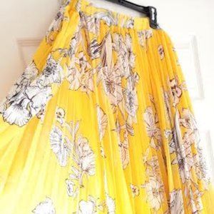 Jessica London Yellow Floral Pleated Maxi Skirt 26W